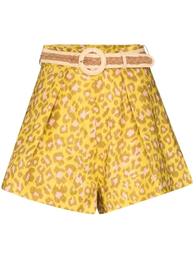 Shop Zimmermann Carnaby Leopard-print Shorts In Yellow