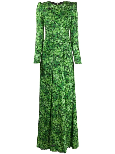 Shop Dolce & Gabbana Four-leaf Clover Printed Maxi Dress In Green