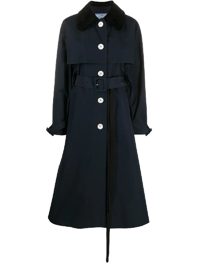 Prada Single-breasted Belted Trench Coat In Blau
