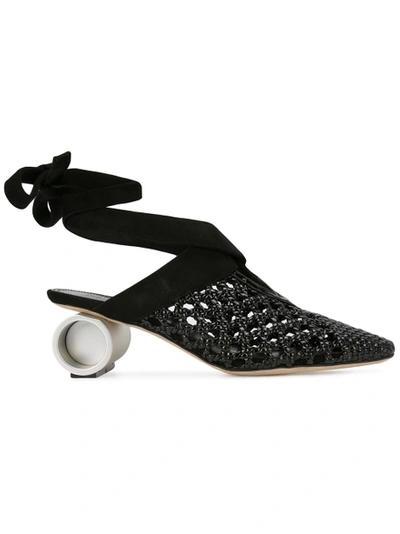 Shop Jw Anderson Lace Up Woven Cylinder Heel Mule