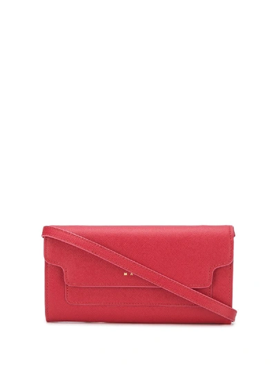 Shop Marni Foldover Crossbody Bag In Red