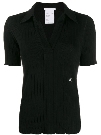 Shop Helmut Lang Cotton Open Collar Shirt In Black