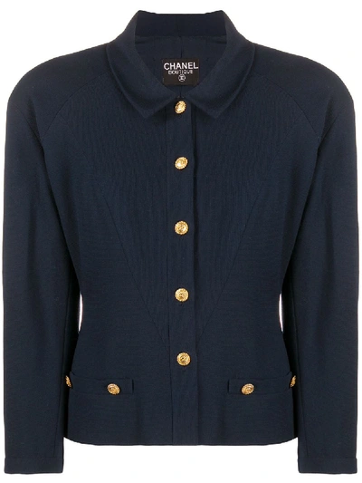 Pre-owned Chanel Cc Button Crepe Jacket In Blue
