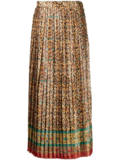 Pre-owned Saint Laurent 1970s Floral Print Pleated Skirt In Yellow