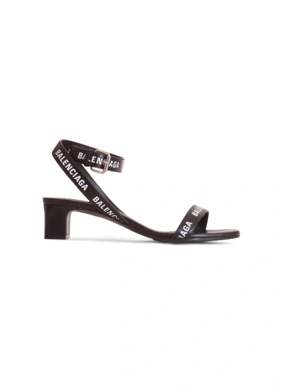 Shop Balenciaga Allover Logo Round Sandals In Nero