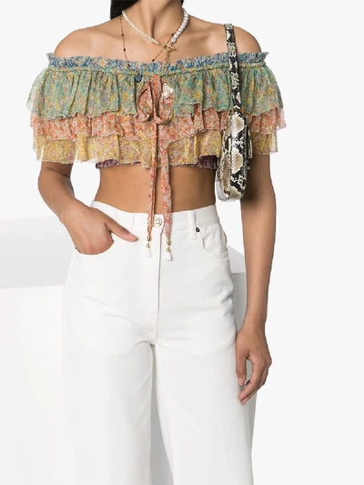 Shop Zimmermann Carnaby Cropped Blouse In Blue