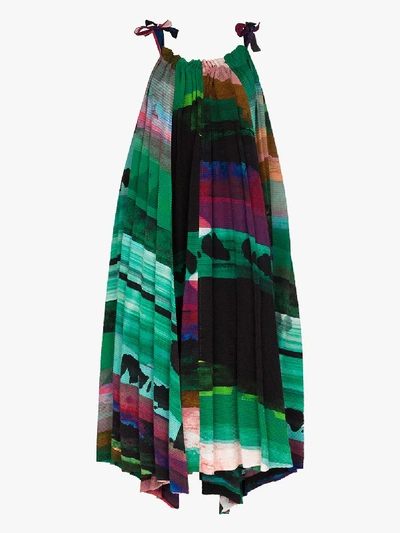 Shop Issey Miyake Graphic Print Pleated Midi Dress In Green