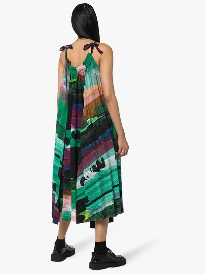 Shop Issey Miyake Graphic Print Pleated Midi Dress In Green