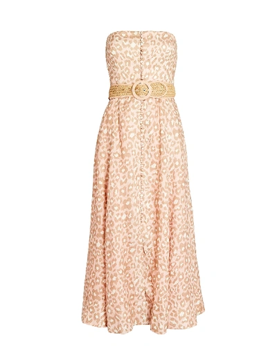 Shop Zimmermann Carnaby Leopard Strapless Midi Dress In Pink