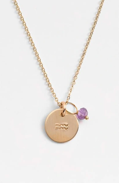 Shop Nashelle 14k-gold Fill & Semiprecious Birthstone Zodiac Mini Disc Necklace In Aquarious