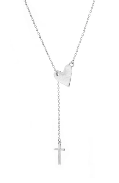 Shop Adornia Heart & Cross Lariat Necklace In Metallic Silver