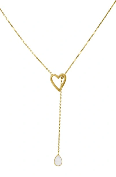 Shop Adornia Open Heart & Moonstone Y-necklace In Moonstone Gold Vermeil