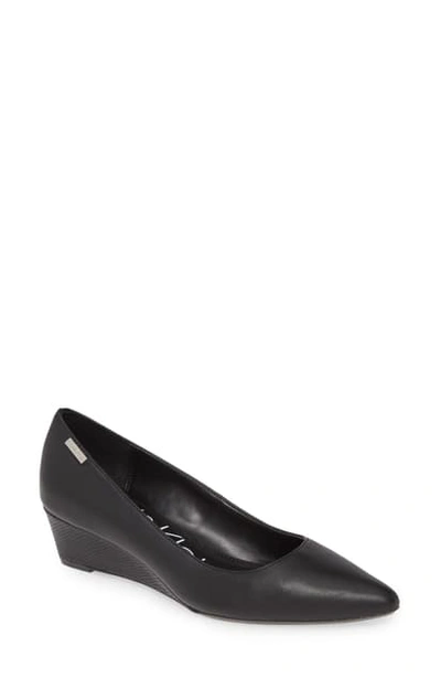Shop Calvin Klein 'germina' Pointy Toe Wedge In Black Nappa Leather