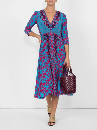 Shop Saloni Multi-print Dress Blue