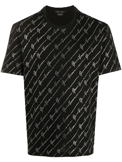 Shop Versace Crystal-logo Embellished T-shirt In Black