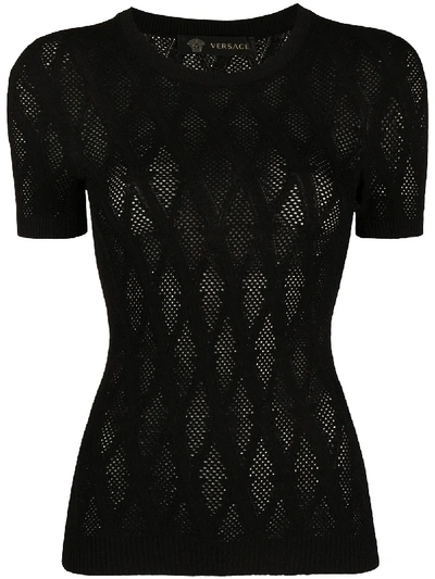 Shop Versace V-knit Top In Black