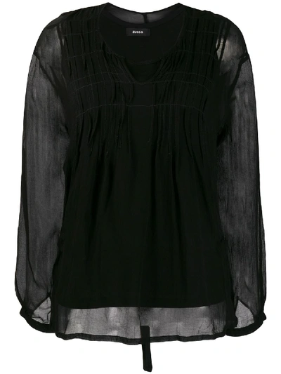 Shop Zucca Pleated Front Tie-back Blouse In Black