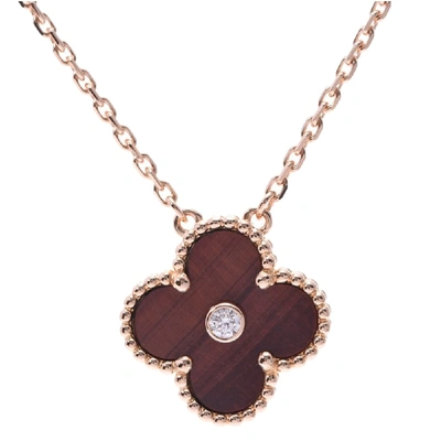 Pre-owned Van Cleef & Arpels Bull's Eye 18k Rose Gold Diamond Alhambra Necklace