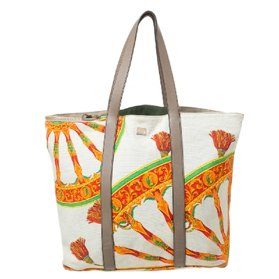 Pre-owned Dolce & Gabbana Multicolor Printed Canvas And Leather Tote
