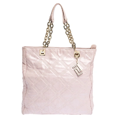 Pre-owned Versace Pearl Pink Leather Chain Shopper Tote