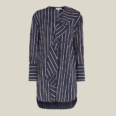 Pre-owned Layeur Blue Ross Striped Ruffle Front Tunic Fr 36