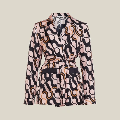 Pre-owned Layeur Pink Fitzgerald Printed Long Sleeve Belted Jacket L