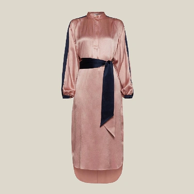Pre-owned Layeur Pink King Balloon Sleeve Belted Midi Dress Fr 46