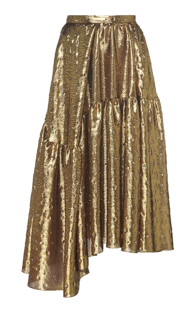 Shop Rochas Pleated Silk-lurex Skirt In Metallic