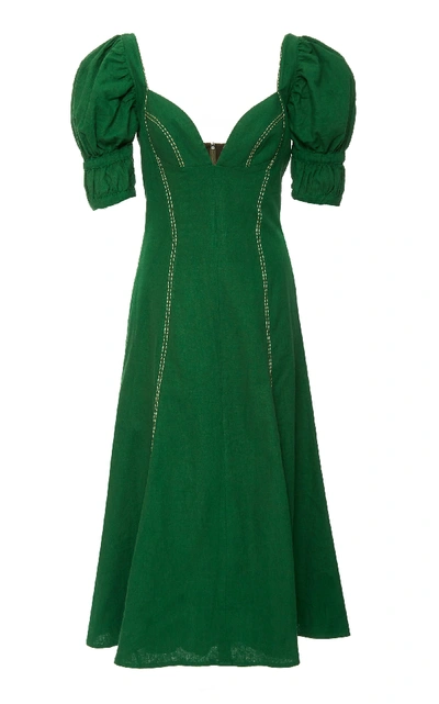 Shop Andres Otalora Valdehoyos Linen Midi Dress In Green