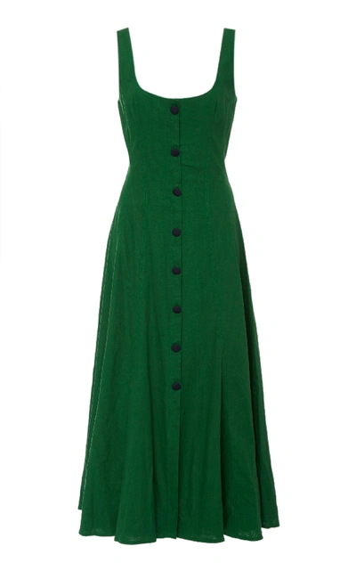Shop Andres Otalora Baru Buttoned Linen Midi Dress In Green