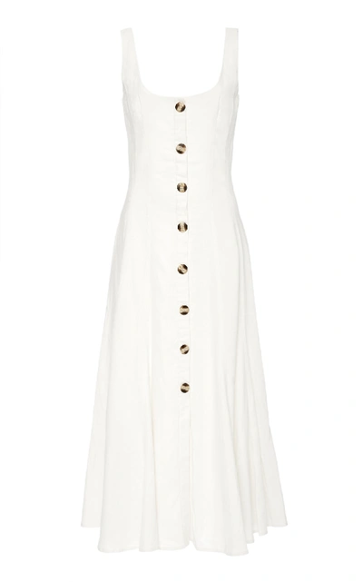 Shop Andres Otalora Baru Buttoned Linen Midi Dress In White