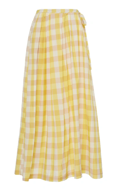 Shop Thierry Colson Java Checked Cotton-silk Midi Skirt In Yellow