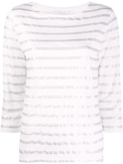 Shop Majestic Linen Blend Striped T-shirt In Silver