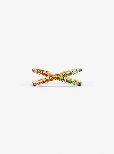 Shop Michael Kors 14k Gold-plated Sterling Silver Rainbow Pavé Nesting Ring