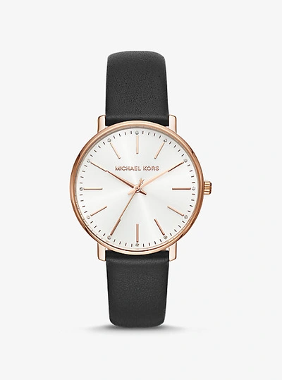Shop Michael Kors Pyper Rose Gold-tone And Leather Watch In Black