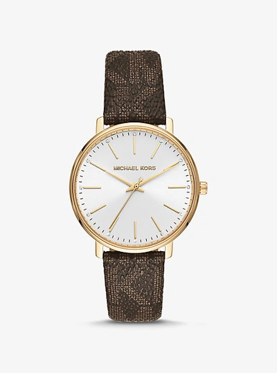 Shop Michael Kors Pyper Logo And Gold-tone Watch In Brown