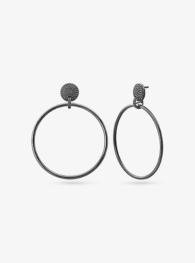 Shop Michael Kors Black Rhodium-plated Sterling Silver Pavé Hoop Drop Earrings