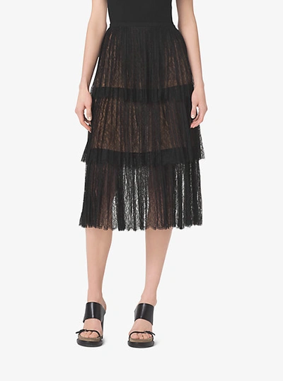 Shop Michael Kors Tiered Chantilly Lace Skirt In Black