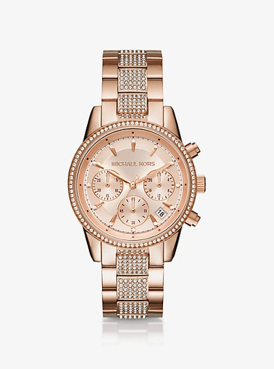 Shop Michael Kors Ritz Pavé Rose Gold-tone Watch