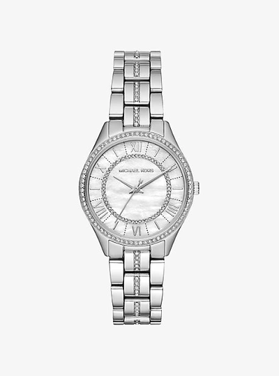 Shop Michael Kors Mini Lauryn Pavé Silver-tone Watch