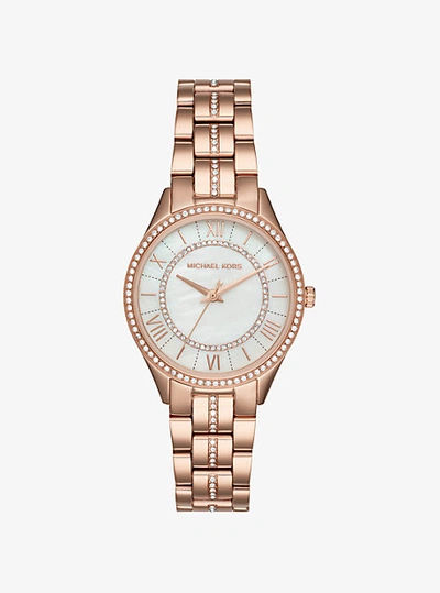 Shop Michael Kors Mini Lauryn Pavé Rose Gold-tone Watch