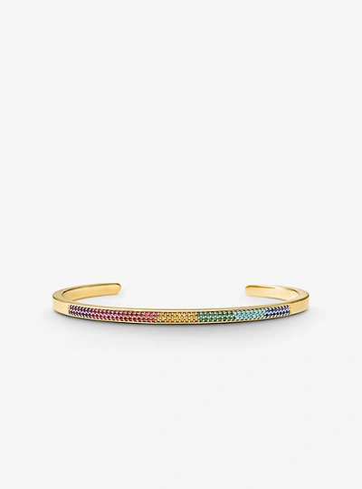 Shop Michael Kors 14k Gold-plated Sterling Silver Rainbow Pavé Nesting Cuff