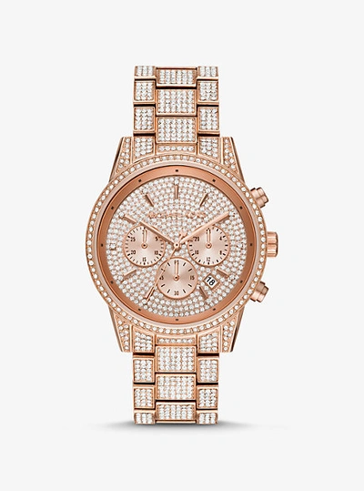 Shop Michael Kors Ritz Pavé Rose Gold-tone Watch
