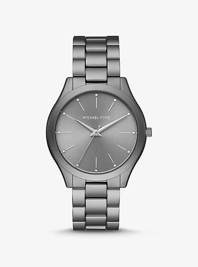 Shop Michael Kors Slim Runway Grey-tone Aluminum Watch