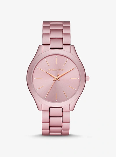 Shop Michael Kors Oversized Slim Runway Pink-tone Aluminum Watch