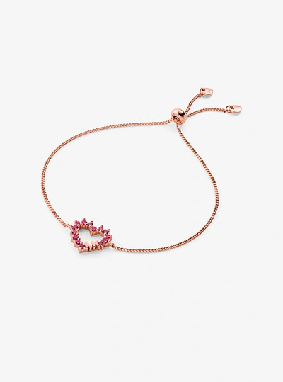 Shop Michael Kors 14k Rose Gold-plated Sterling Silver Pavé Heart Slider Bracelet In Pink