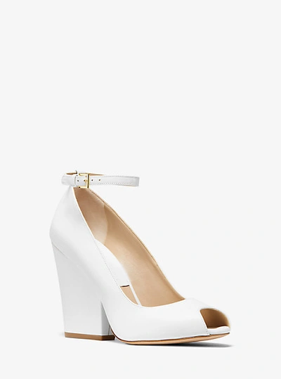 Shop Michael Kors Julianne Leather Peep-toe Pump In White