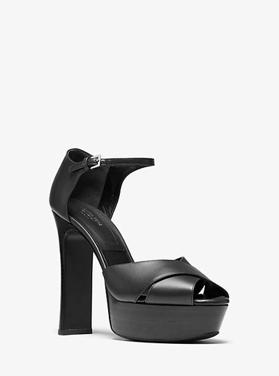Shop Michael Kors Huxley Leather Platform Sandal In Black