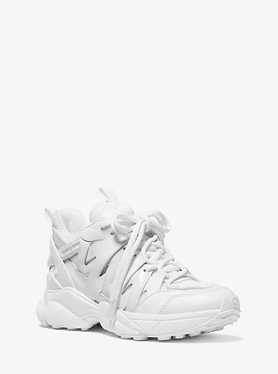 Shop Michael Kors Hero Leather And Mesh Trainer In White