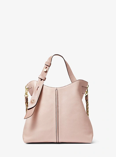 Shop Michael Kors Downtown Astor Small Pebbled Leather Shoulder Bag In Pink